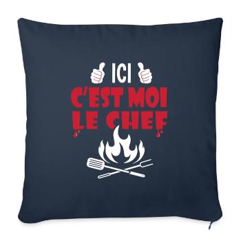 ici c est moi le chef cadeau papa barbecue - Housse de coussin décorative 45 x 45 cm - bleu marine - Devant