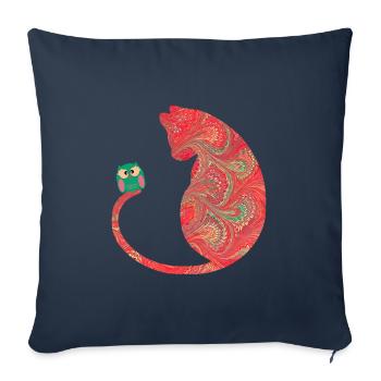 Chat avec hibou E 91 - Housse de coussin décorative 45 x 45 cm - bleu marine - Devant