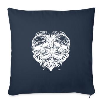 Cœur de deux crânes tatouage style tribal - Housse de coussin décorative 45 x 45 cm - bleu marine - Devant