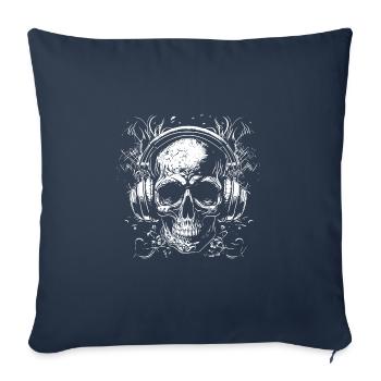 Vintage Skull Music Tattoo with Headphones - Sofa pillowcase 17,3'' x 17,3'' (45 x 45 cm) - navy - Front