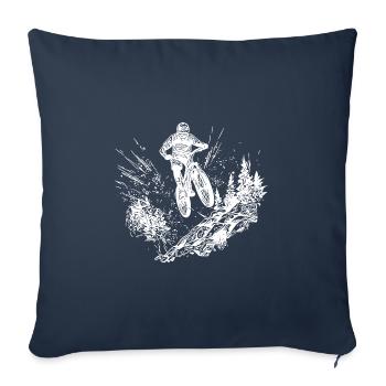 Vététistes à vélo en haut de la montagne - Housse de coussin décorative 45 x 45 cm - bleu marine - Devant