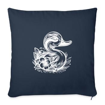 Little duck with flowers on the lake water - Sofa pillowcase 17,3'' x 17,3'' (45 x 45 cm) - navy - Front