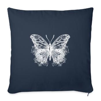 Joli papillon de style ligne vintage - Housse de coussin décorative 45 x 45 cm - bleu marine - Devant