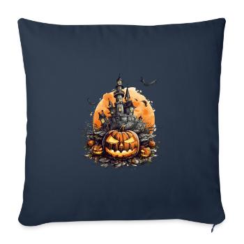 Spooky Halloween Haunted House Pumpkin Bat - Housse de coussin décorative 45 x 45 cm - bleu marine - Devant