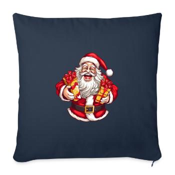 Rire joyeux Père Noël avec des cadeaux - Housse de coussin décorative 45 x 45 cm - bleu marine - Devant