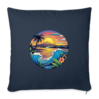 Vagues enchanteresses, plage de sable, palmiers, mer - Housse de coussin décorative 45 x 45 cm - bleu marine - Devant