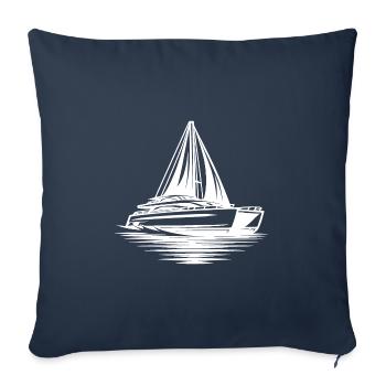 Voilier catamaran de sport à double coque avec voiles - Housse de coussin décorative 45 x 45 cm - bleu marine - Devant