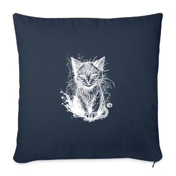 Petit chat câlin dans le style de tatouage vintage - Housse de coussin décorative 45 x 45 cm - bleu marine - Devant