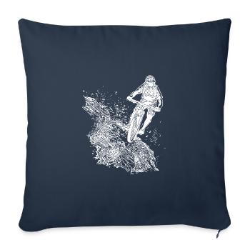 Vététiste, vélo, montagne, gravier, descente - Housse de coussin décorative 45 x 45 cm - bleu marine - Devant