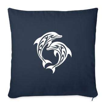 Tatouage tribal Dauphins sauteurs - Housse de coussin décorative 45 x 45 cm - bleu marine - Devant
