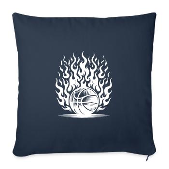 Ballon de basket brûlant dans les flammes et le feu - Housse de coussin décorative 45 x 45 cm - bleu marine - Devant