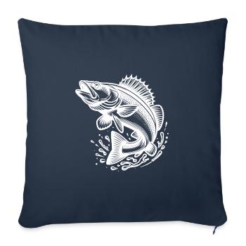 Grand poisson sandre sauteur - Housse de coussin décorative 45 x 45 cm - bleu marine - Devant