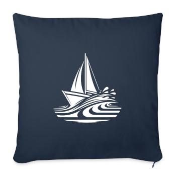 Voilier rapide sur le cap dans les grosses vagues - Housse de coussin décorative 45 x 45 cm - bleu marine - Devant