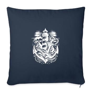 Glowing lighthouse on the coast with anchor - Sofa pillowcase 17,3'' x 17,3'' (45 x 45 cm) - navy - Front