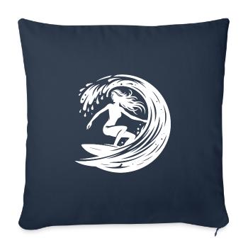 Sportliche Surferin mit Surfbrett im Wellen Tunnel - Sofakissenbezug 45 x 45 cm - Navy - Vorne