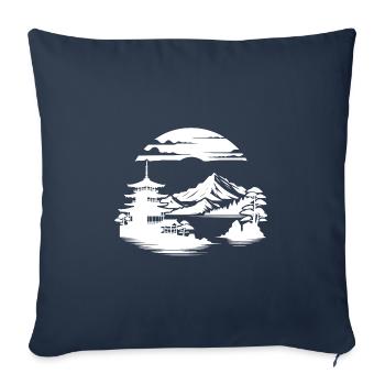 Paysage asiatique Méditation Japon Design - Housse de coussin décorative 45 x 45 cm - bleu marine - Devant