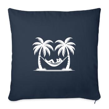 Plage, vacances et palmiers hamac au bord de la mer - Housse de coussin décorative 45 x 45 cm - bleu marine - Devant