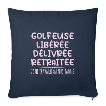 Golfeuse célèbre sa retraite avec humour cadeau - Housse de coussin décorative 45 x 45 cm - bleu marine - Devant