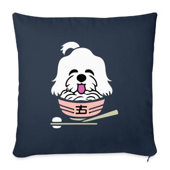 Chien maltais Ramen Drôle Chien Cadeau Rétro - Housse de coussin décorative 45 x 45 cm - bleu marine - Devant