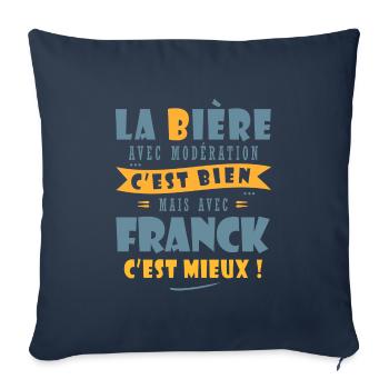 Franck Bière Cadeau Humour cadeau franck - Housse de coussin décorative 45 x 45 cm - bleu marine - Devant