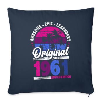 1961 Vintage anniversaire rétro Vintage cadeau - Housse de coussin décorative 45 x 45 cm - bleu marine - Devant