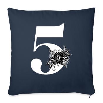Numéro 5 floral noir -5e anniversaire floral - Housse de coussin décorative 45 x 45 cm - bleu marine - Devant
