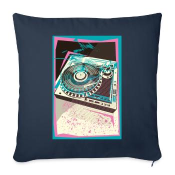 I LOVE VINYLES, Pop Art, Turntable, Platine - Housse de coussin décorative 45 x 45 cm - bleu marine - Devant