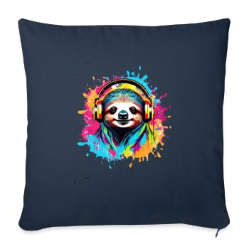 Sloth, Colorful, Painting, Headphones, Graffiti - Sofa pillowcase 17,3'' x 17,3'' (45 x 45 cm) - navy - Front