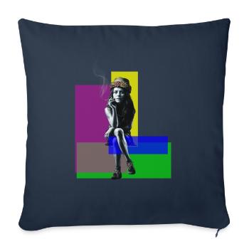 Urban Chic : fille inspirée de Banksy - Housse de coussin décorative 45 x 45 cm - bleu marine - Devant