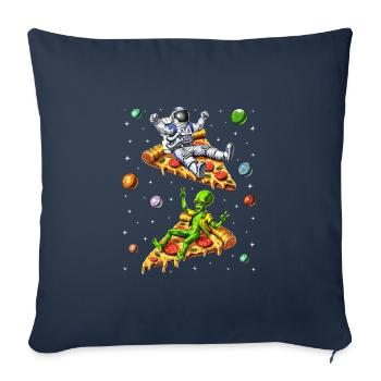 Astronaut And Alien Riding Pizza - Sofa pillowcase 17,3'' x 17,3'' (45 x 45 cm) - navy - Front
