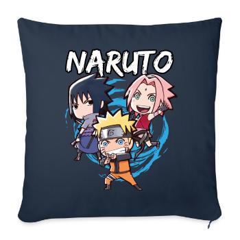 Naruto Shippuden Naruto, Sakura & Sasuke En Chibi - Housse de coussin décorative 45 x 45 cm - bleu marine - Devant