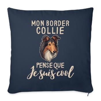 Chien de race border collie - Housse de coussin décorative 45 x 45 cm - bleu marine - Devant