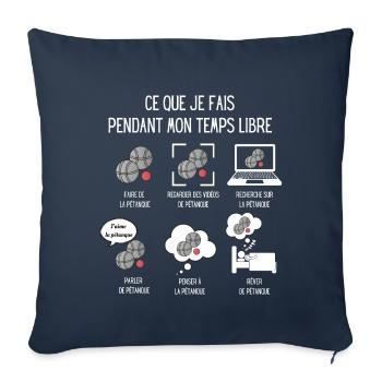 Pétanque boule passion humour - Housse de coussin décorative 45 x 45 cm - bleu marine - Devant