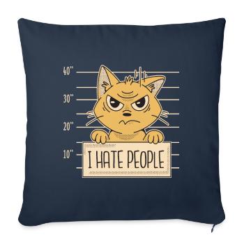 Katze I Hate People Ich hasse Menschen - Sofakissenbezug 45 x 45 cm - Navy - Vorne