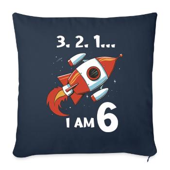 Cadeau 6 ans anniversaire garçon ou fille - Housse de coussin décorative 45 x 45 cm - bleu marine - Devant