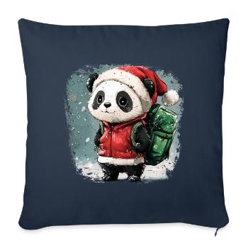 Noël Pandas - Housse de coussin décorative 45 x 45 cm - bleu marine - Devant