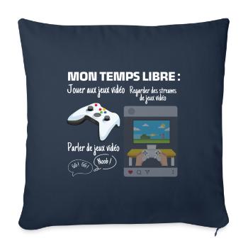 Mon temps libre : 100% gaming - Housse de coussin décorative 45 x 45 cm - bleu marine - Devant