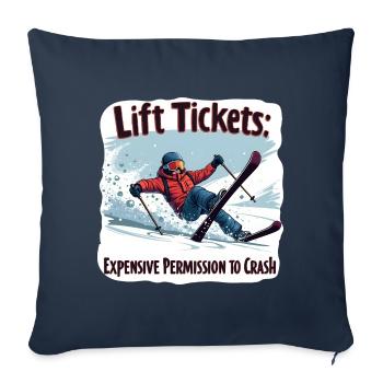 Billets de remontées mécaniques – ski et plaisir sur les pistes - Housse de coussin décorative 45 x 45 cm - bleu marine - Devant