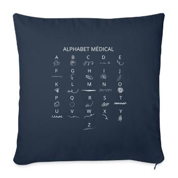 Alphabet médical. Cadeau humoristique pour médecin - Housse de coussin décorative 45 x 45 cm - bleu marine - Devant