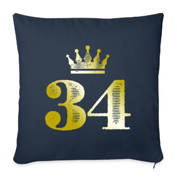 34 Chiffre Couronne Or - Housse de coussin décorative 45 x 45 cm - bleu marine - Devant