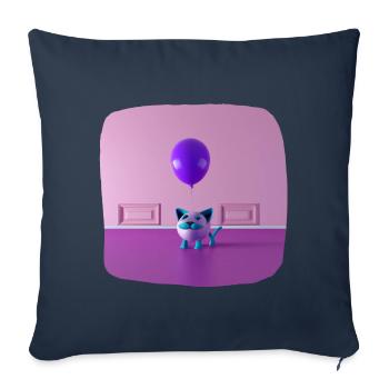 Un chat avec une moustache tenant un ballon - Housse de coussin décorative 45 x 45 cm - bleu marine - Devant