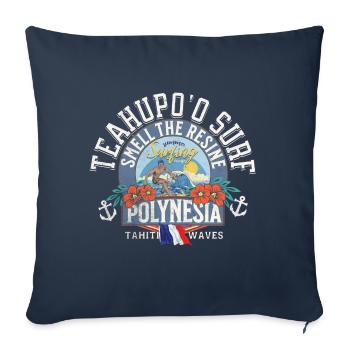Teahupoo Surf Polynesia - Housse de coussin décorative 45 x 45 cm - bleu marine - Devant
