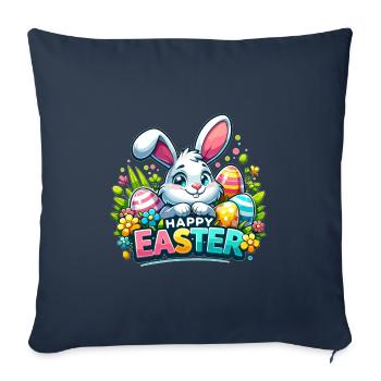 Joyeuses Pâques - Illustration de lapin de Pâques - Housse de coussin décorative 45 x 45 cm - bleu marine - Devant