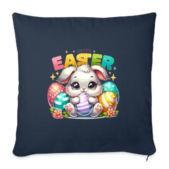 Joyeuses Pâques - Illustration de lapin de Pâques - Housse de coussin décorative 45 x 45 cm - bleu marine - Devant