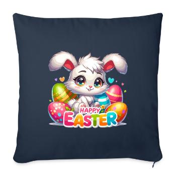 Joyeuses Pâques - Illustration de lapin de Pâques - Housse de coussin décorative 45 x 45 cm - bleu marine - Devant