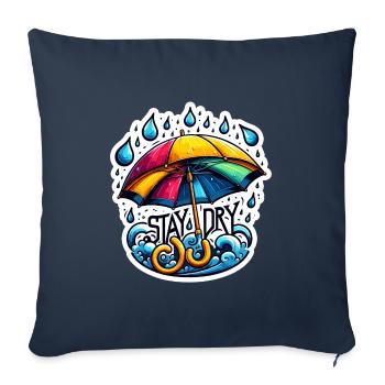 Restez au sec - Illustration de parapluie - Housse de coussin décorative 45 x 45 cm - bleu marine - Devant