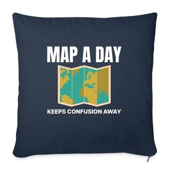 Carte du monde SIG Cartographie Terre Géographie - Housse de coussin décorative 45 x 45 cm - bleu marine - Devant