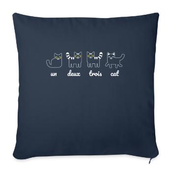 Un Deux Trois Chat Chat Drôle Animal Français - Housse de coussin décorative 45 x 45 cm - bleu marine - Devant