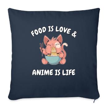 La nourriture est l'amour et l'anime est la vie Meme Ramen Katzen - Housse de coussin décorative 45 x 45 cm - bleu marine - Devant