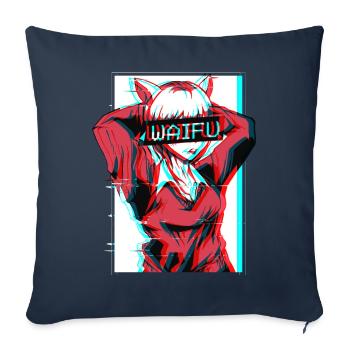 Waifu Neko Anime Cat Girl Vaporwave Cadeau - Housse de coussin décorative 45 x 45 cm - bleu marine - Devant